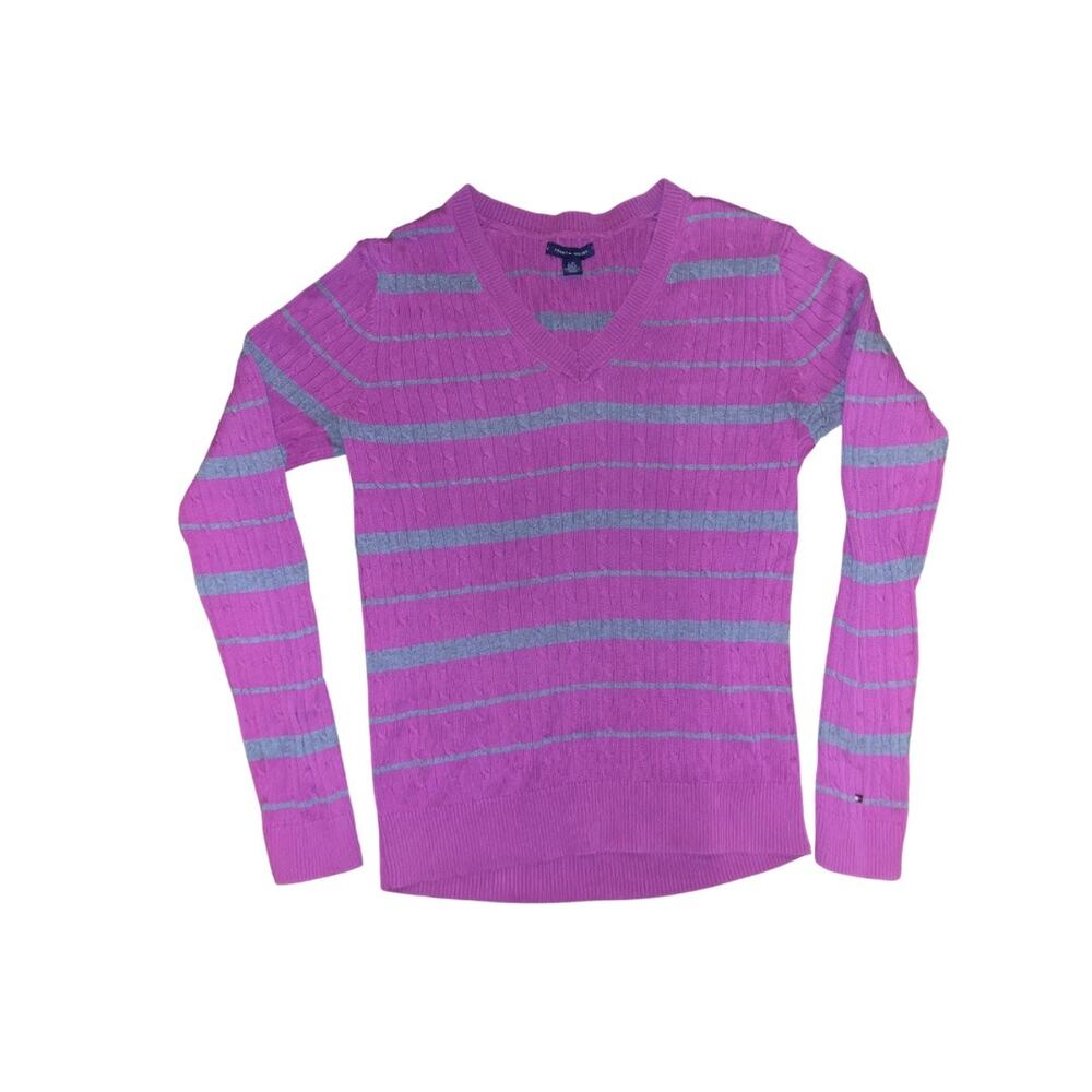 Tommy Hilfiger Ribbed V-Neck Striped Sweater Size large Y2K Preppy Academia